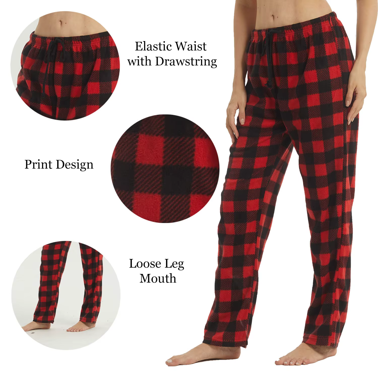 Pantalon de Pyjama Femme Polaire Pelucheux à Carreaux